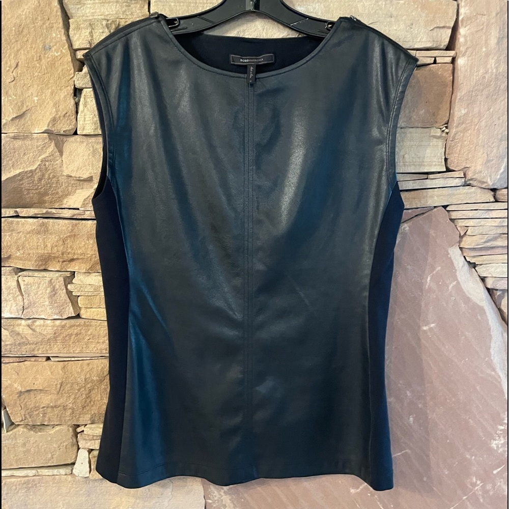 BCBG faux leather shell / top.